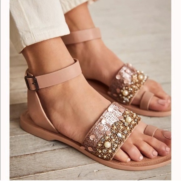 Free People Sun Peaks Embellished Sandals in Sandbar size 41/9 - Picture 2 of 8